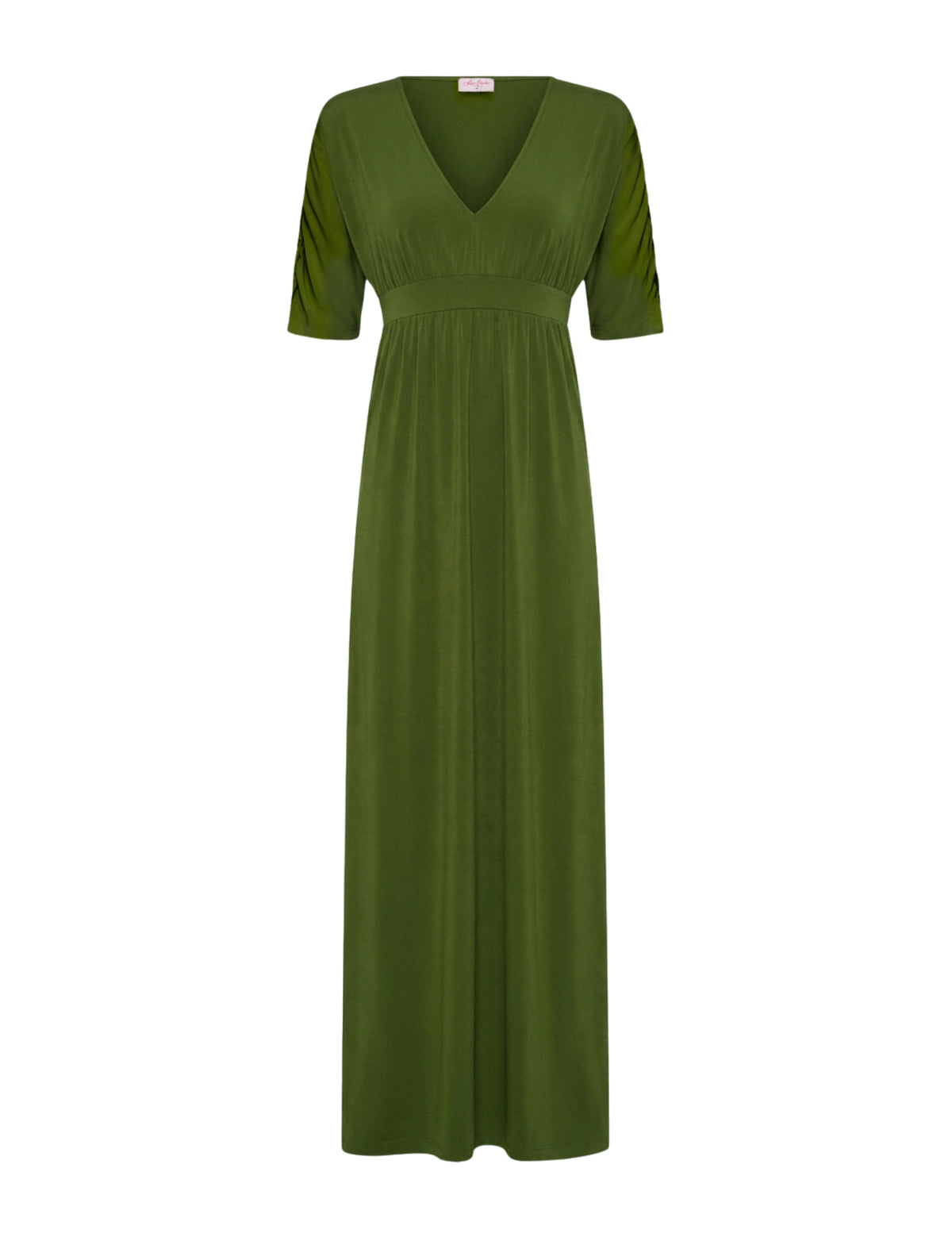 Capri V-Neck Maxi Dress with Empire Waist - Olive