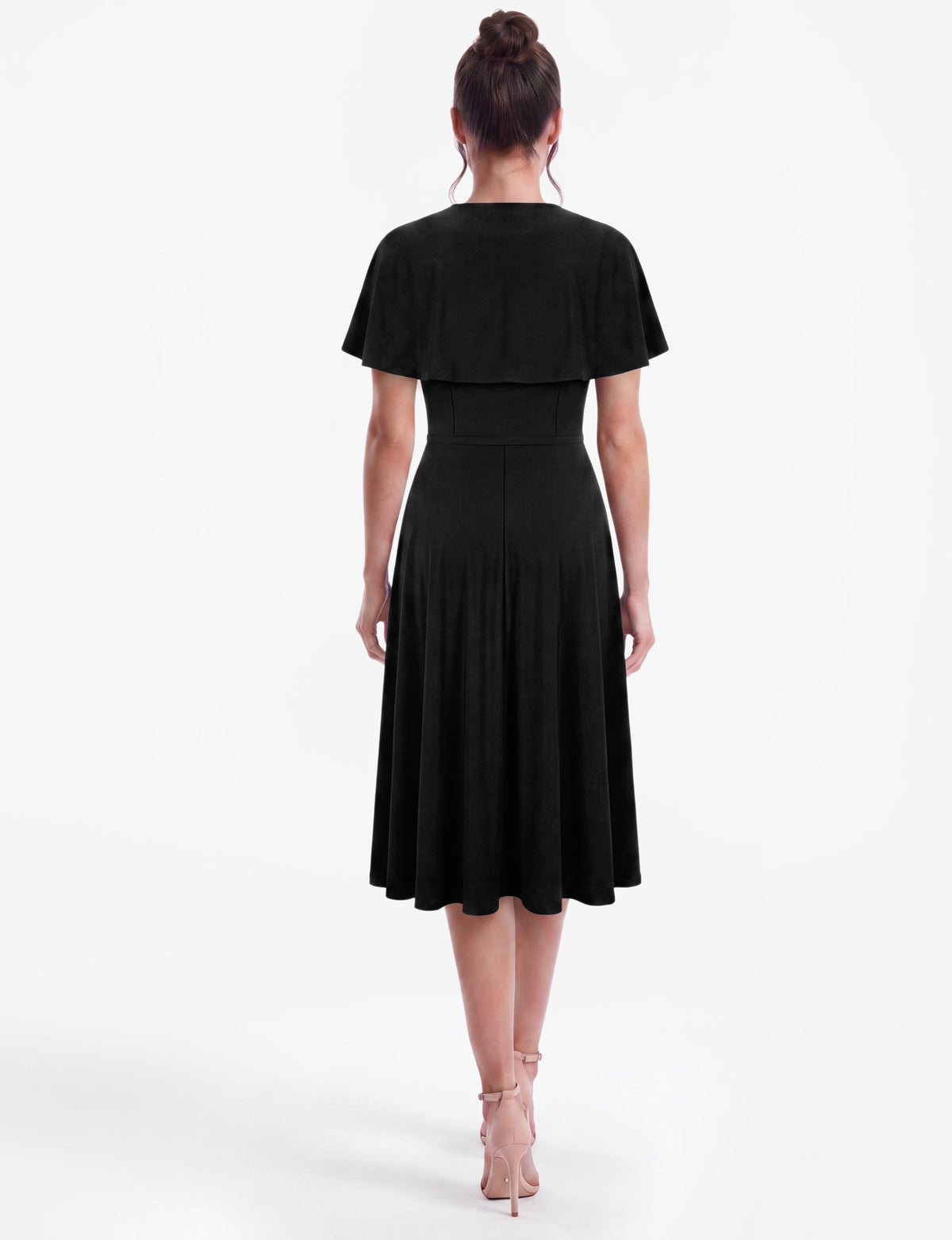 Carly Short Sleeve Cape Overlay Midi Dress - Black