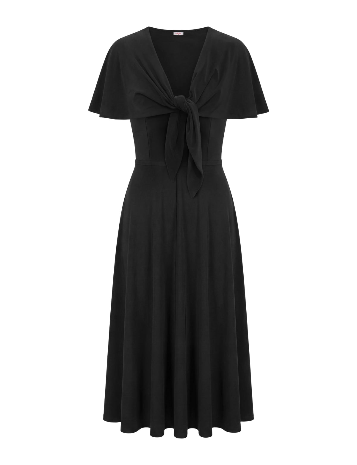 Carly Short Sleeve Cape Overlay Midi Dress - Black