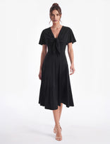 Carly Short Sleeve Cape Overlay Midi Dress - Black