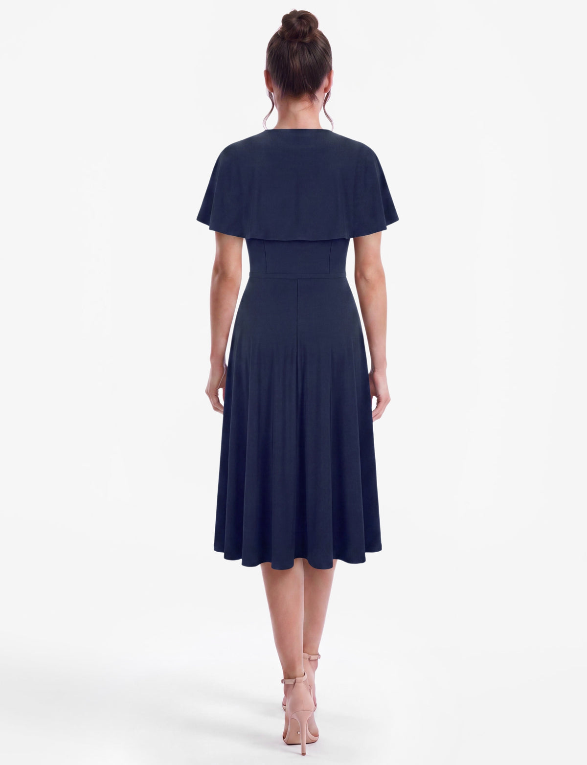 Carly Short Sleeve Cape Overlay Midi Dress - Navy