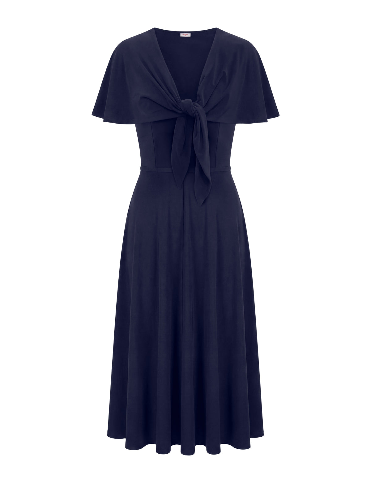 Carly Short Sleeve Cape Overlay Midi Dress - Navy