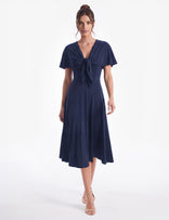 Carly Short Sleeve Cape Overlay Midi Dress - Navy