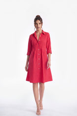 Celeste Pintuck Pleat Button-Front Mini Dress - Strawberry