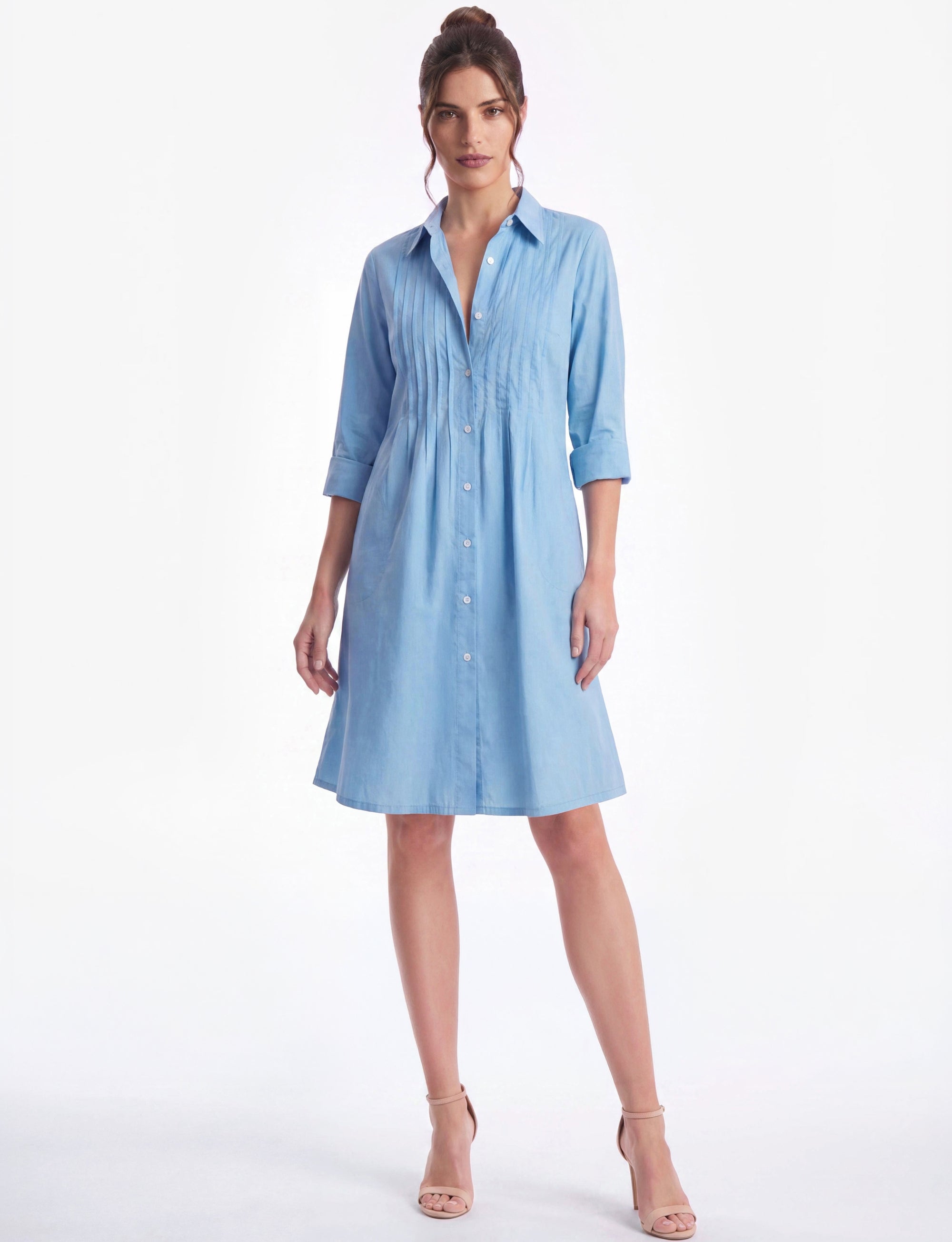 Celeste Pintuck Pleat Button-Front Mini Dress - Chambray