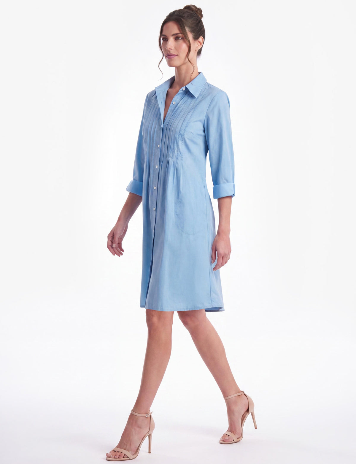 Celeste Pintuck Pleat Button-Front Mini Dress - Chambray