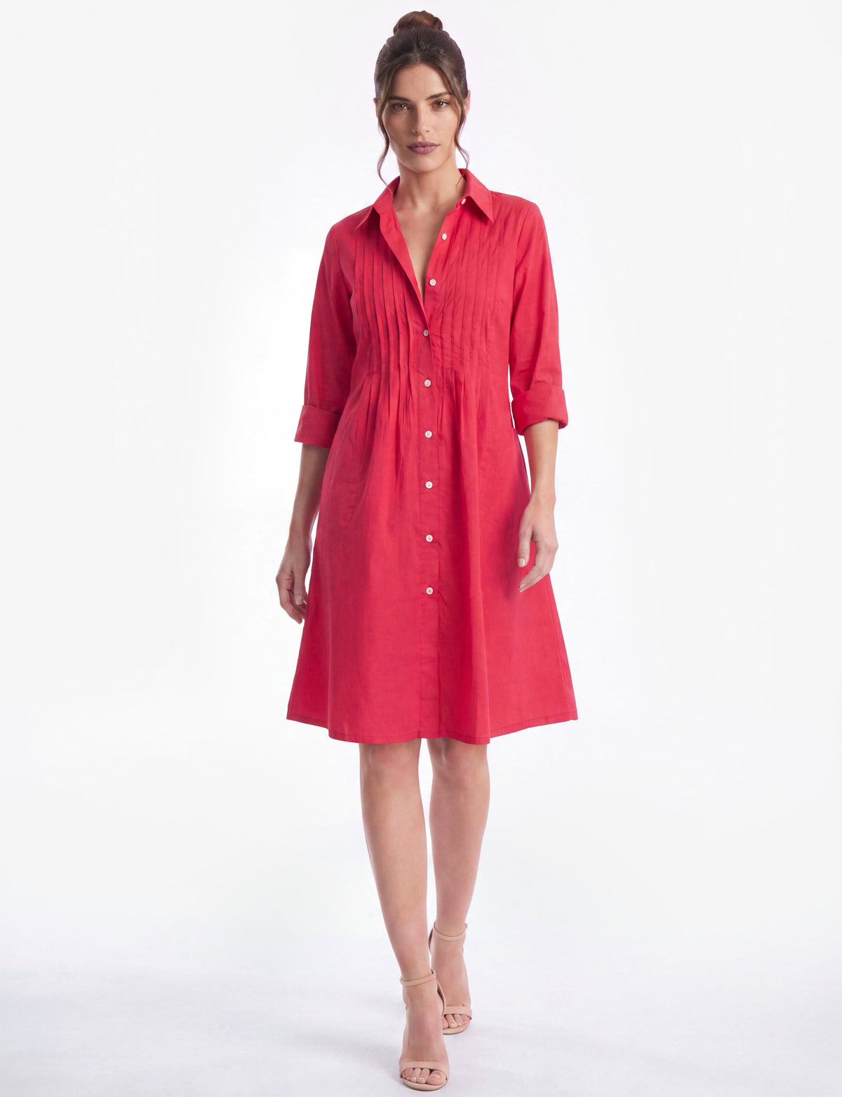 Celeste Pintuck Pleat Button-Front Mini Dress - Strawberry