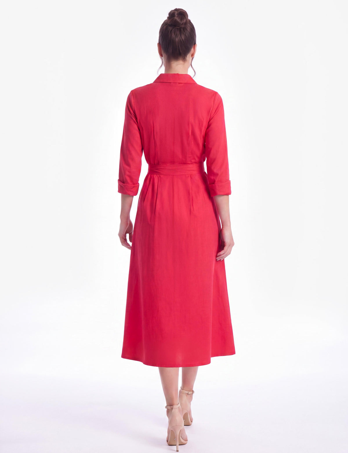Deborah Collared Long Sleeve A-Line Shirt Dress - Strawberry