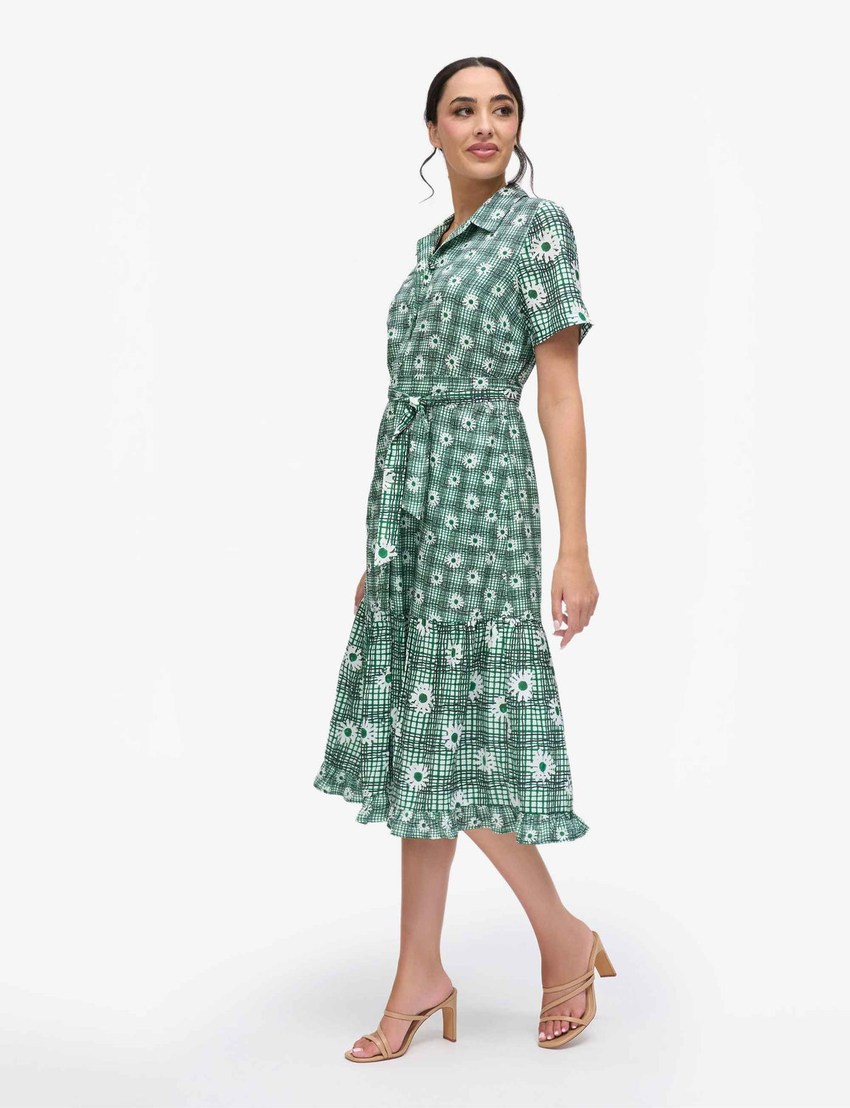 Sadie 'Daisy Plaid' Short Sleeved Midi Shirtdress
