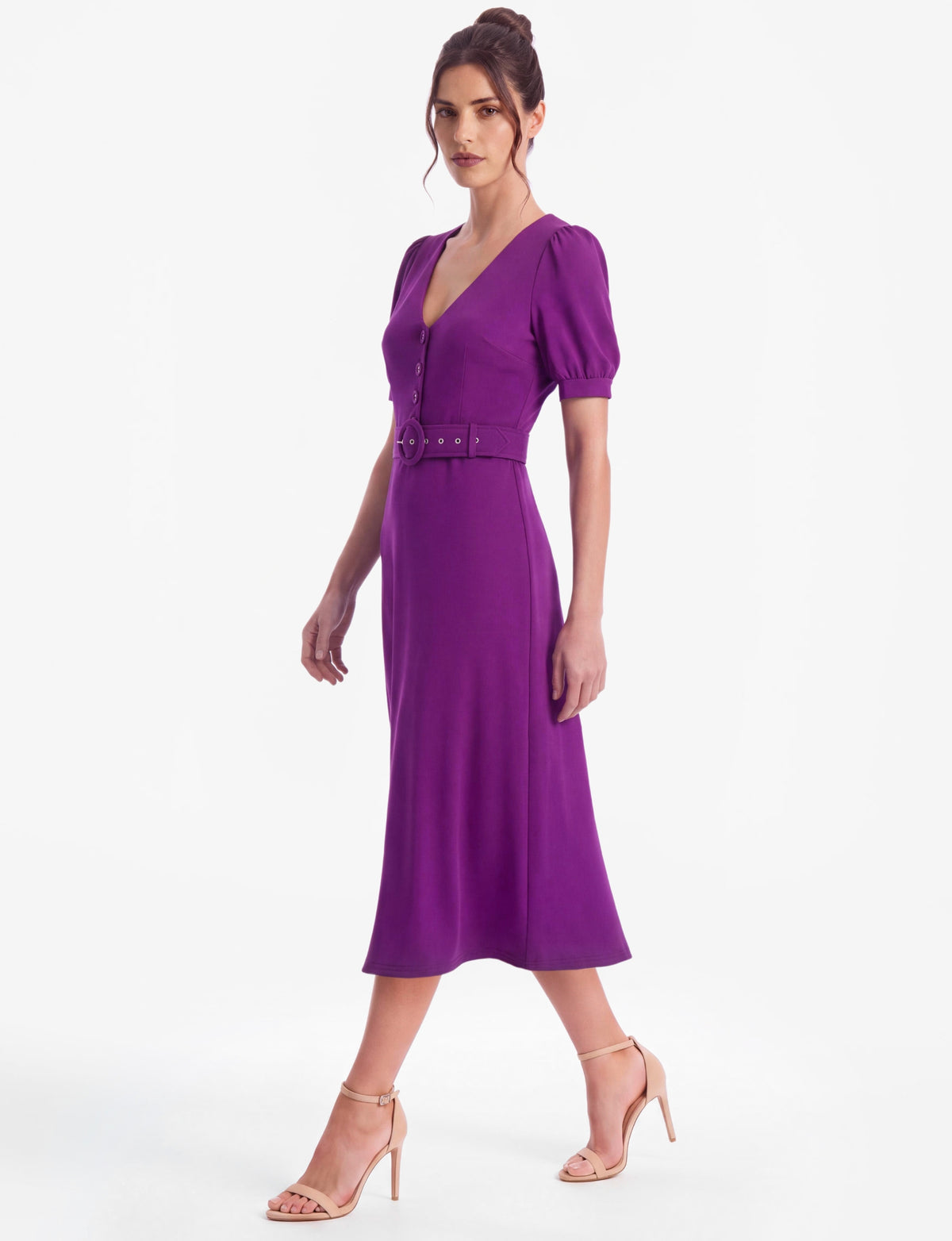 Daisy Button-Front Belted Midi Dress - Plum