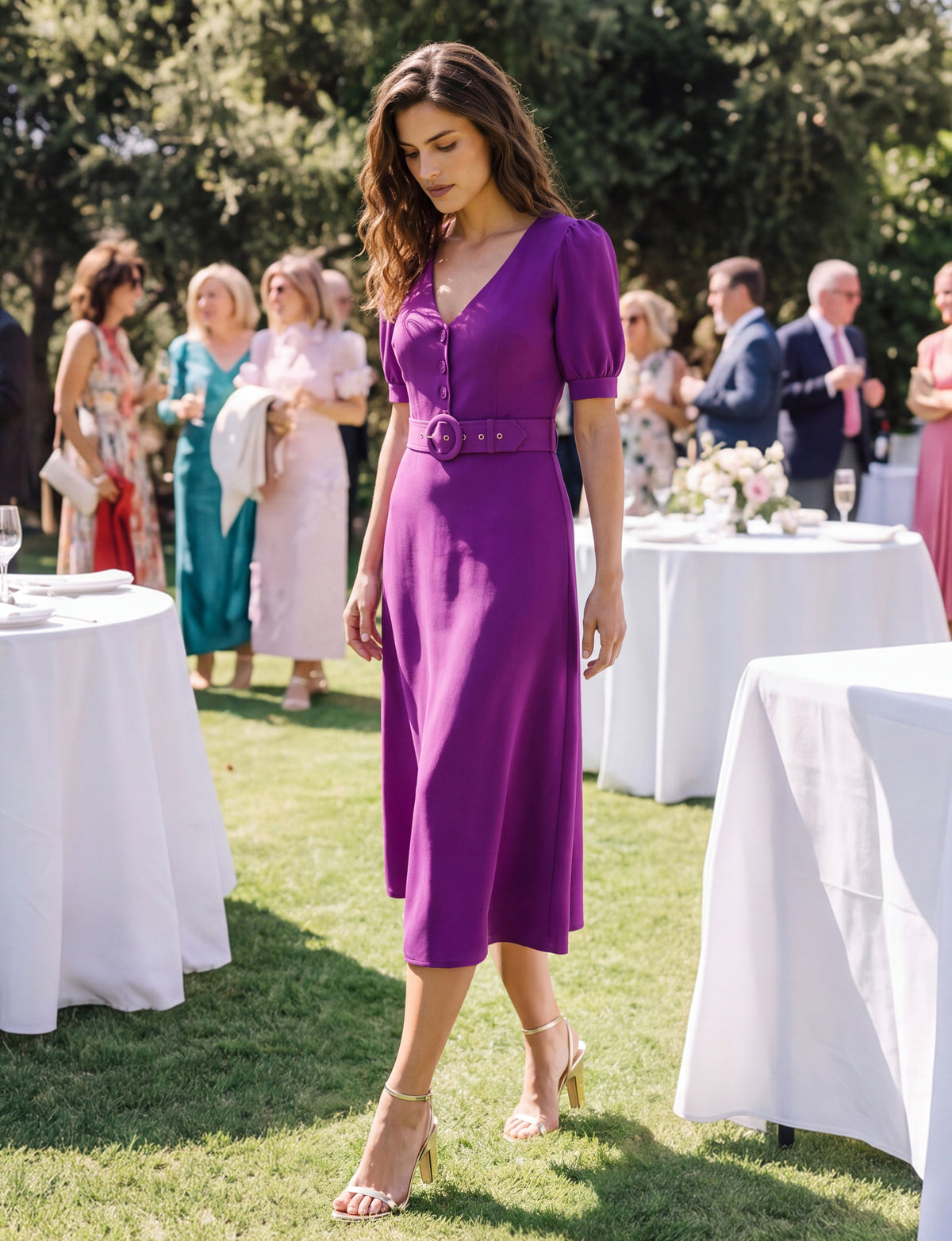 Daisy Button-Front Belted Midi Dress - Plum