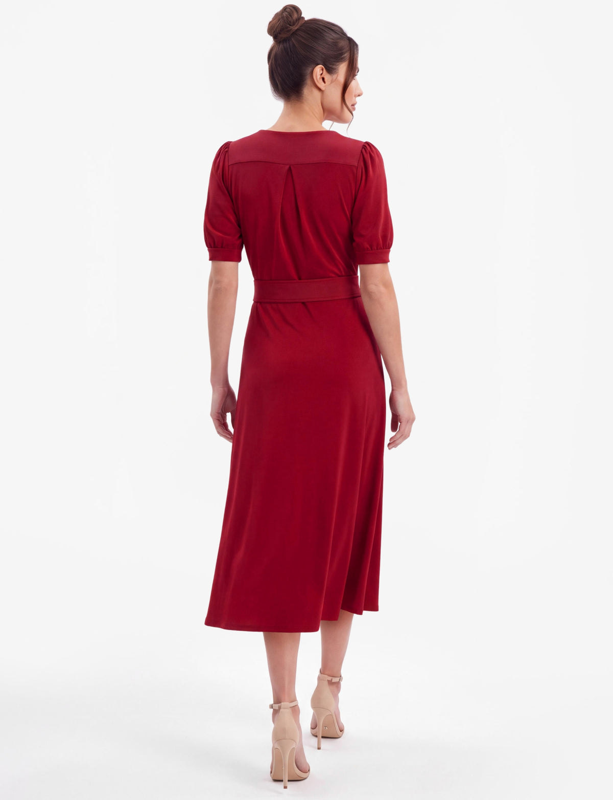 Daisy Button-Front Belted Midi Dress - Red