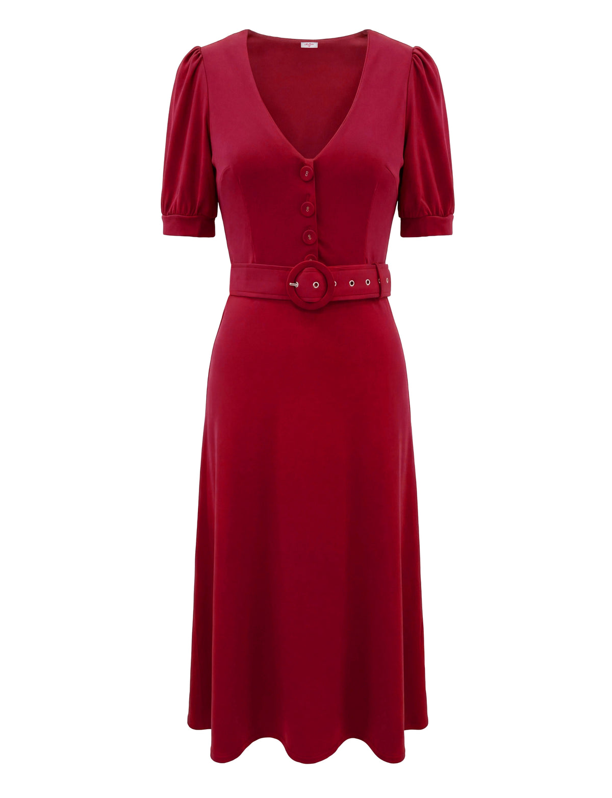 Daisy Button-Front Belted Midi Dress - Red