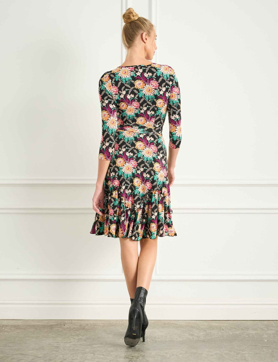 Greta 'Darling Dahlias' Fit and Flare Ruffle Dress