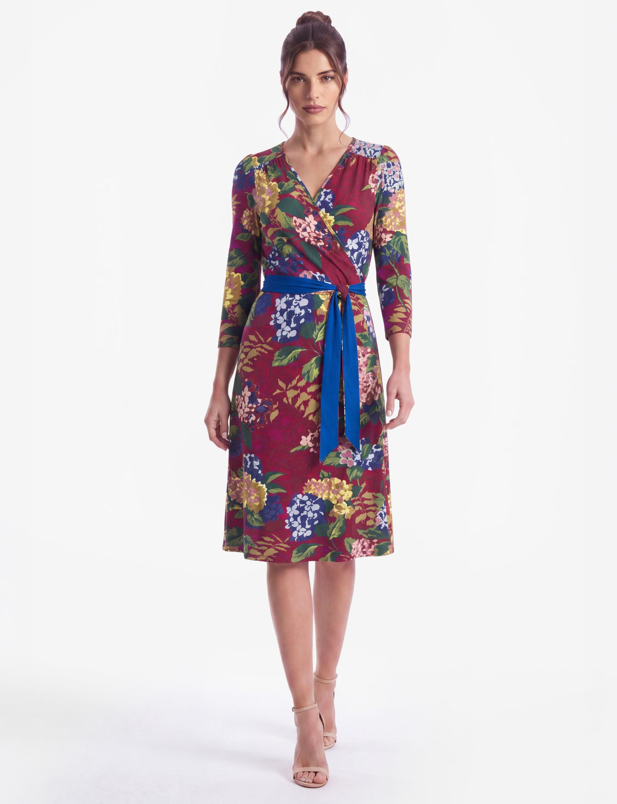 Jacinta 'Hydrangea Brocade' Wrap Dress with Contrast Belt
