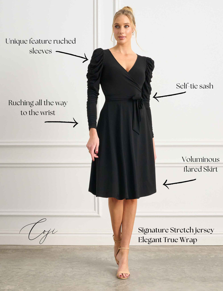Coji 'LBD' Ruched Sleeve True Wrap Dress FINAL SALE – Leona Edmiston