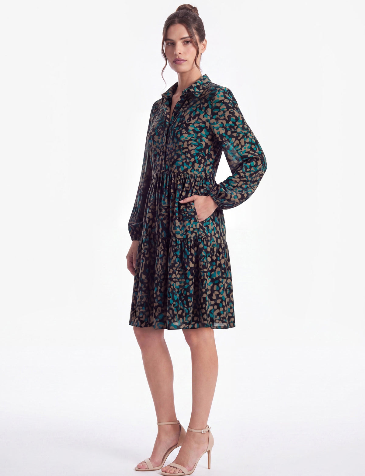Gila 'Kalahari' Long Sleeve Tiered Mini Shirt Dress