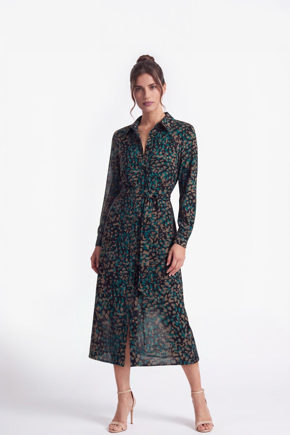 Arizona Long Sleeve Belted Midi Shirt Dress 'Kalahari'