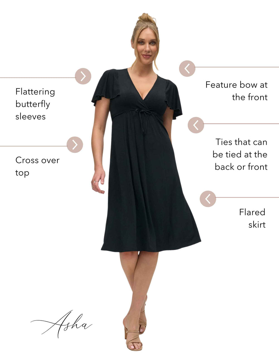 Asha 'LBD'  Empire Line Butterfly Sleeve Dress