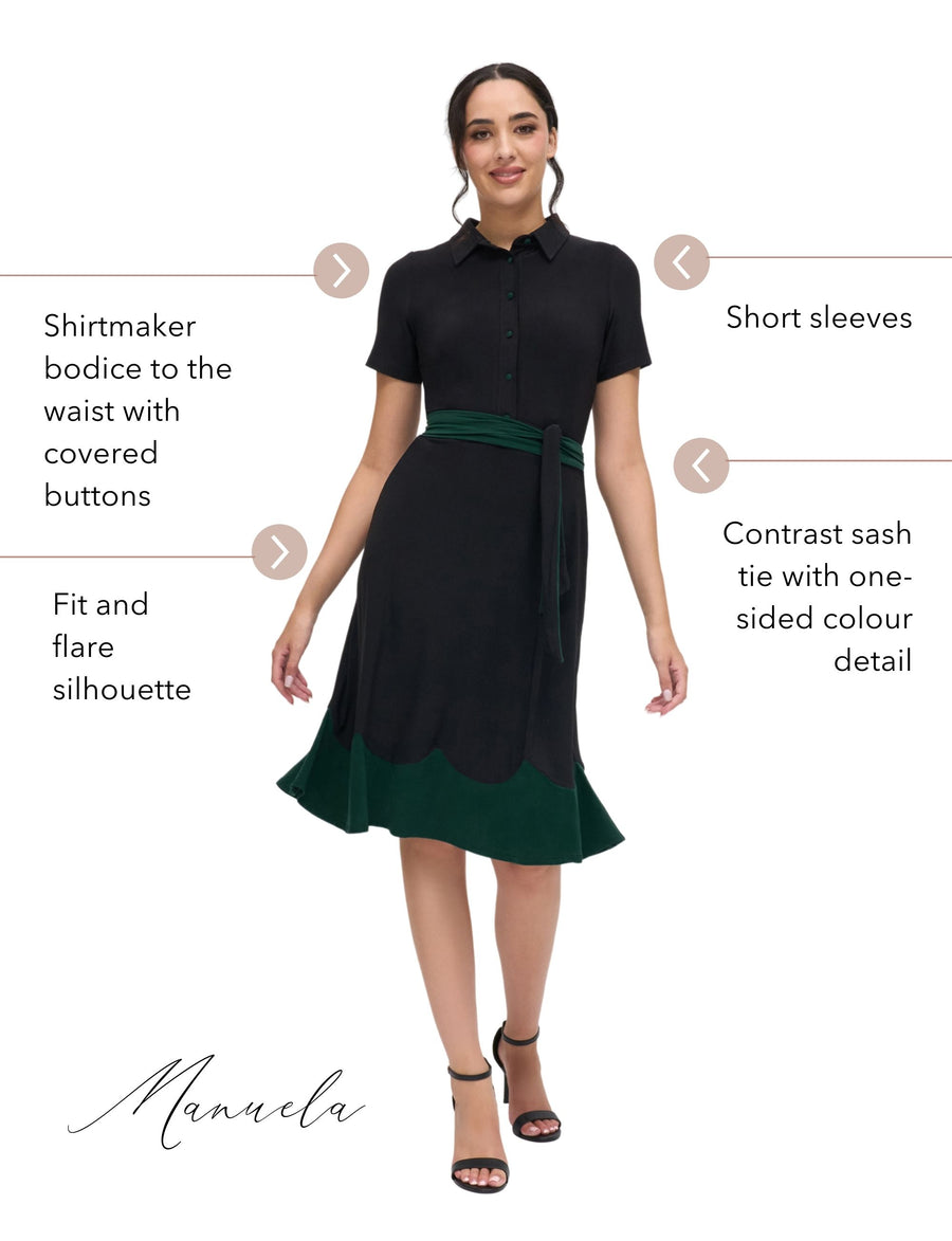 Manuela 'LBD' Fit & Flare Dark Emerald Contrast Dress 3 (14 AU)