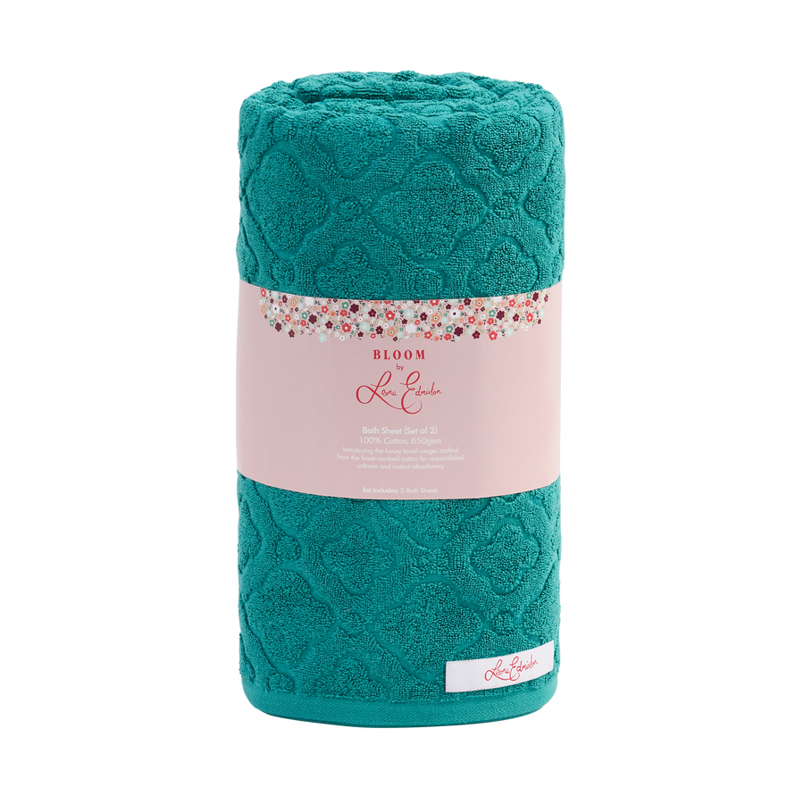 Set of 2 Cotton Bath Towels - Peacock