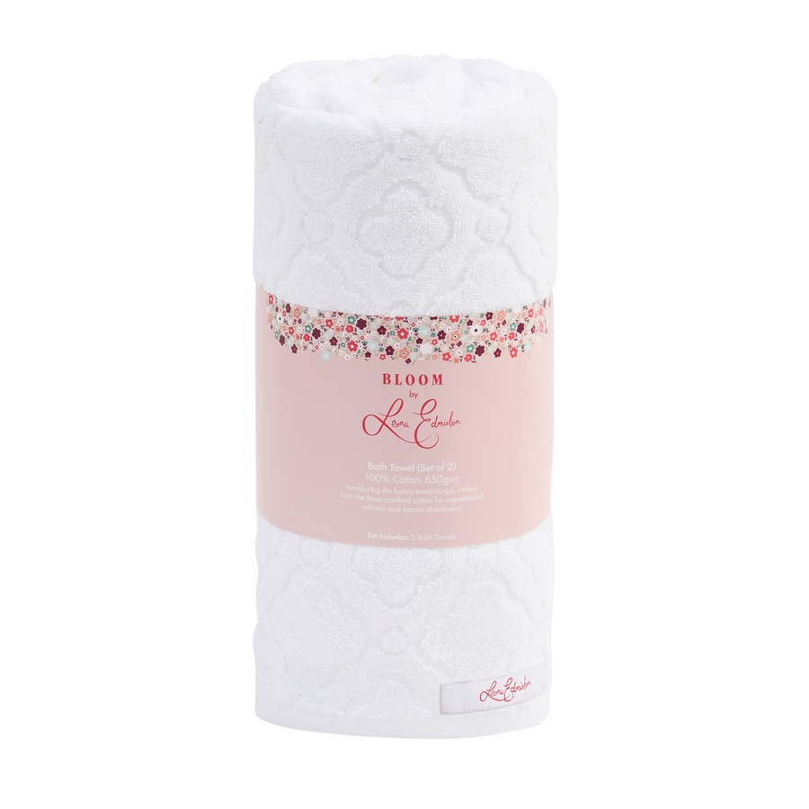 Set of 2 Cotton Bath Towels - White