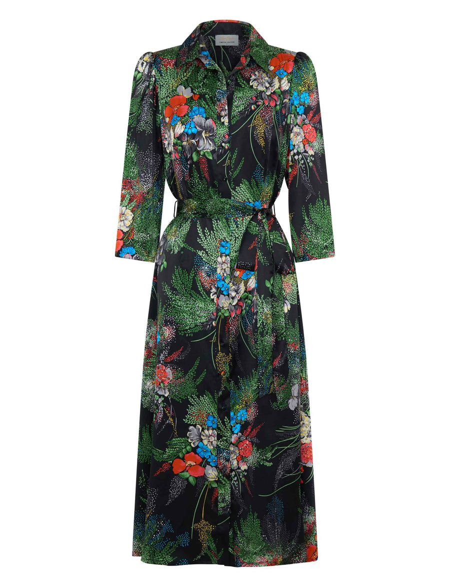 Megha 'Green Fountains' Limited Edition 100% Silk Shirtdress