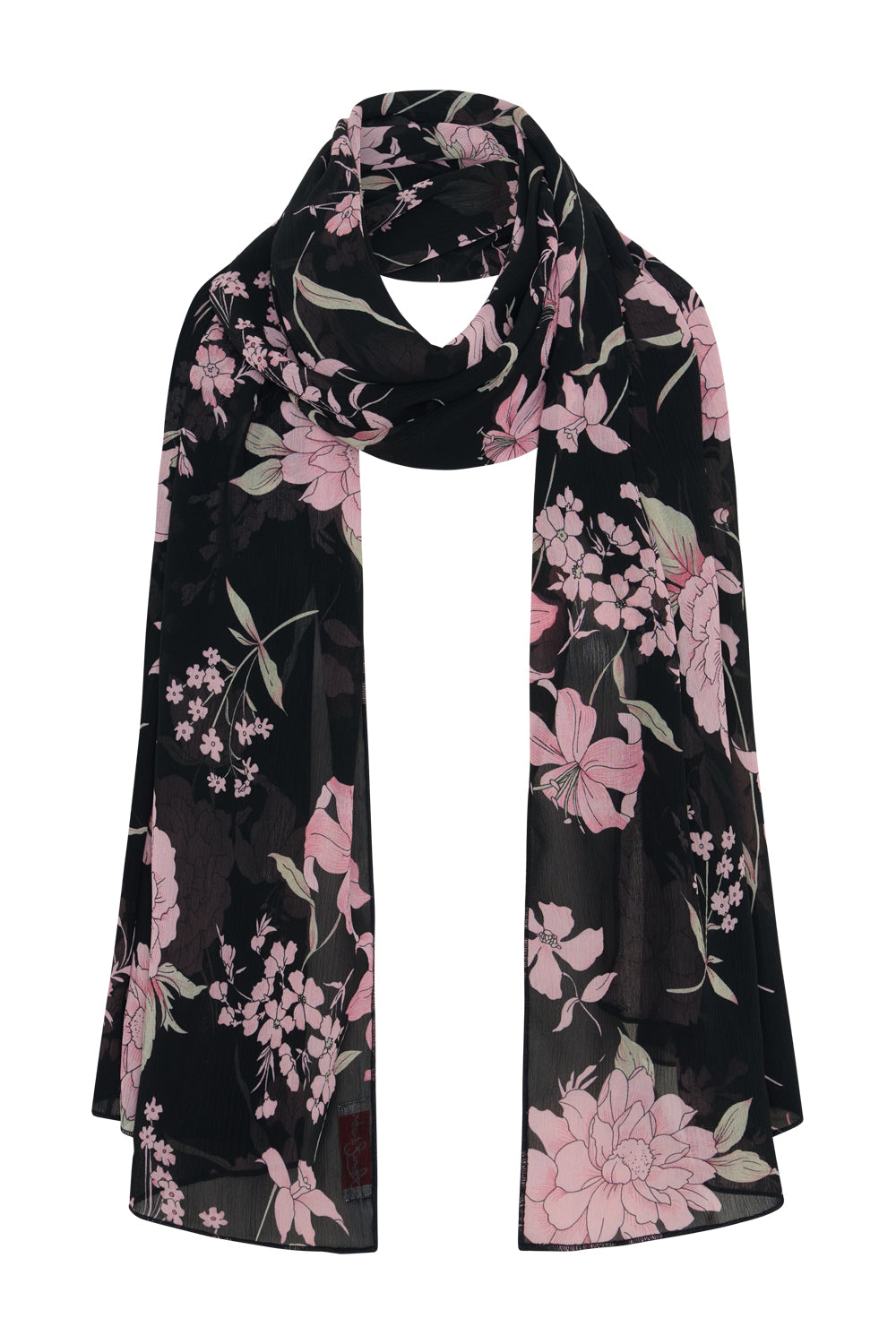 Long Crepe Scarf - Midnight Blossom