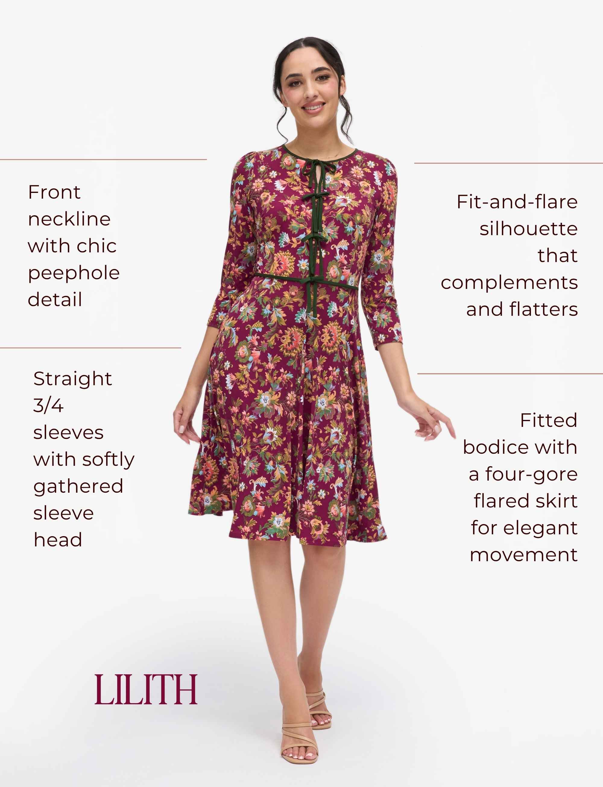 Lilith 'Mulberry Rococo' Fit & Flare Dress
