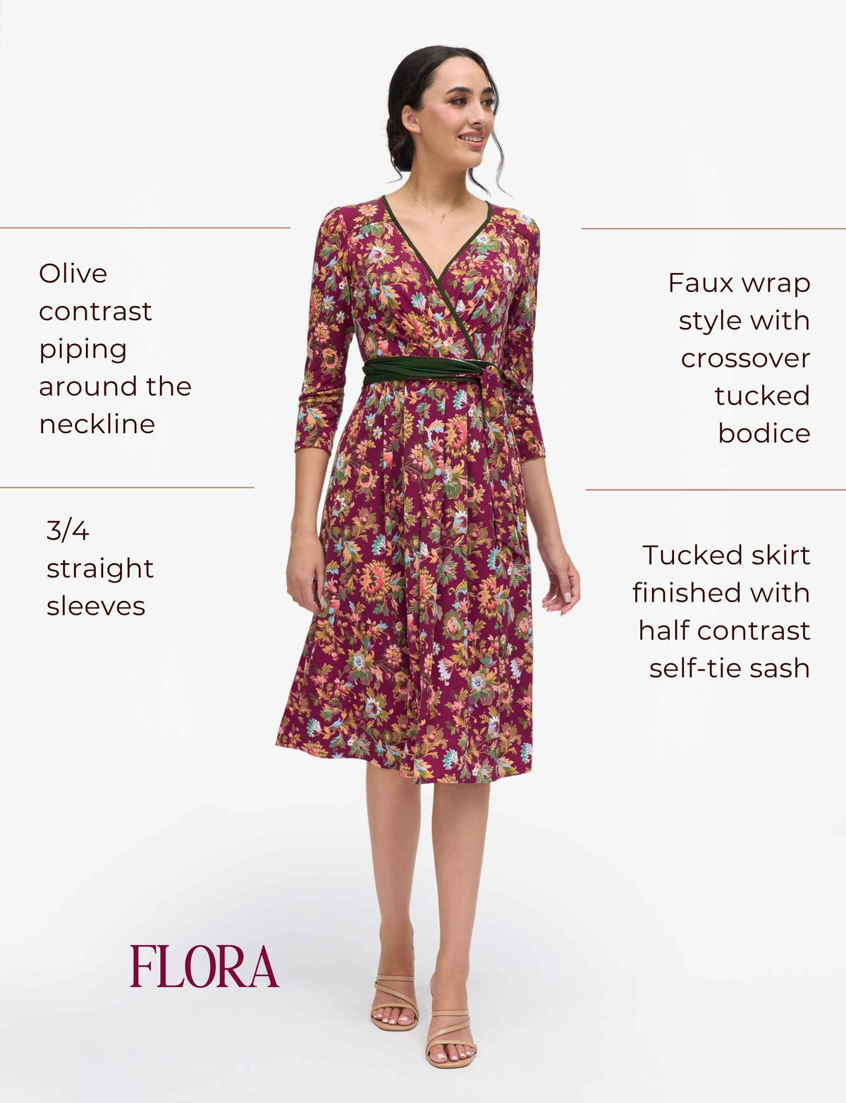 Flora 'Mulberry Rococo' Wrap Style Dress