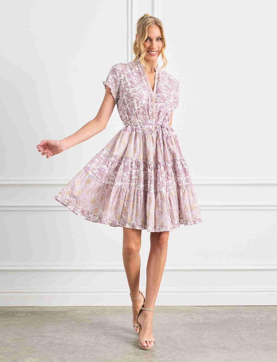 Simone 'Jacaranda' Tiered Shift Shirtdress