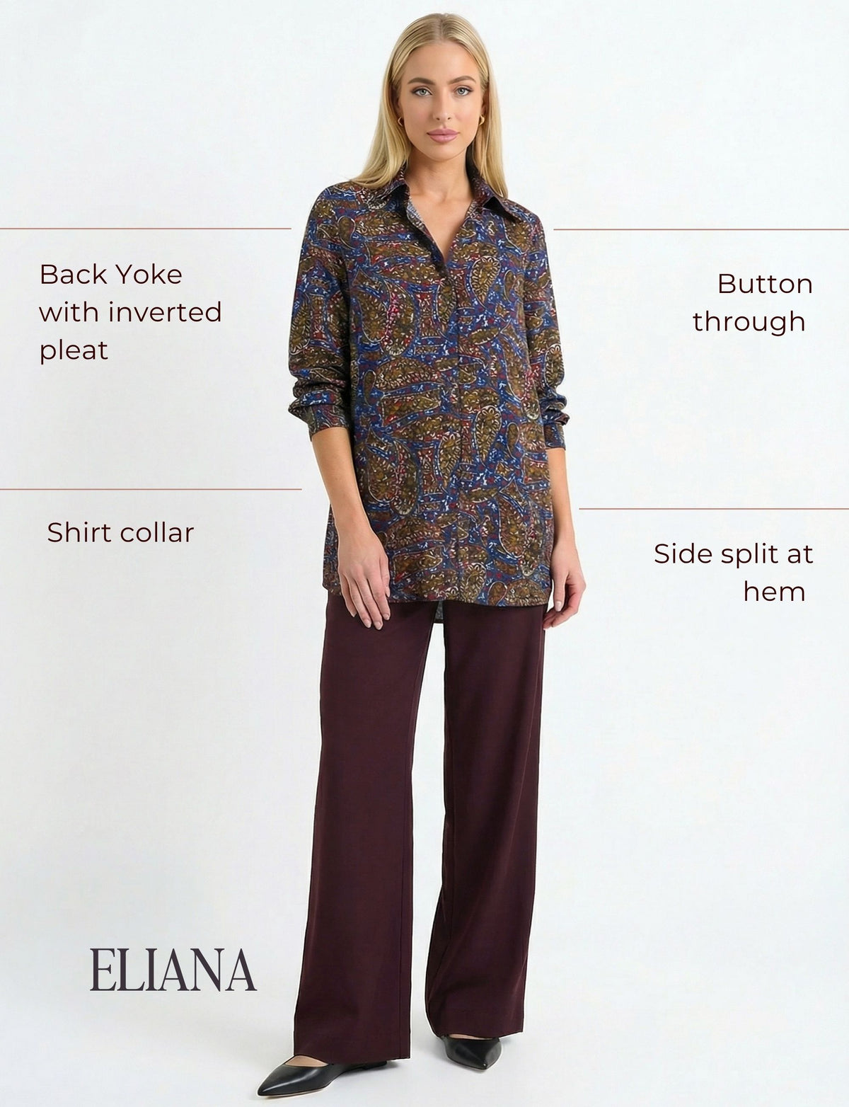 Eliana 'Paisley Sketch' LS Tunic Shirt