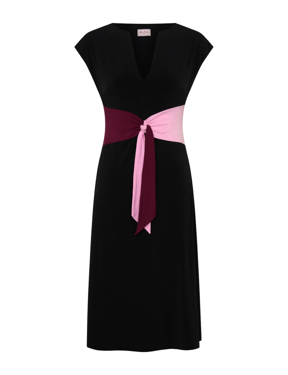 Phoebe Black Midi Dress with Colour-Block Waist Tie 