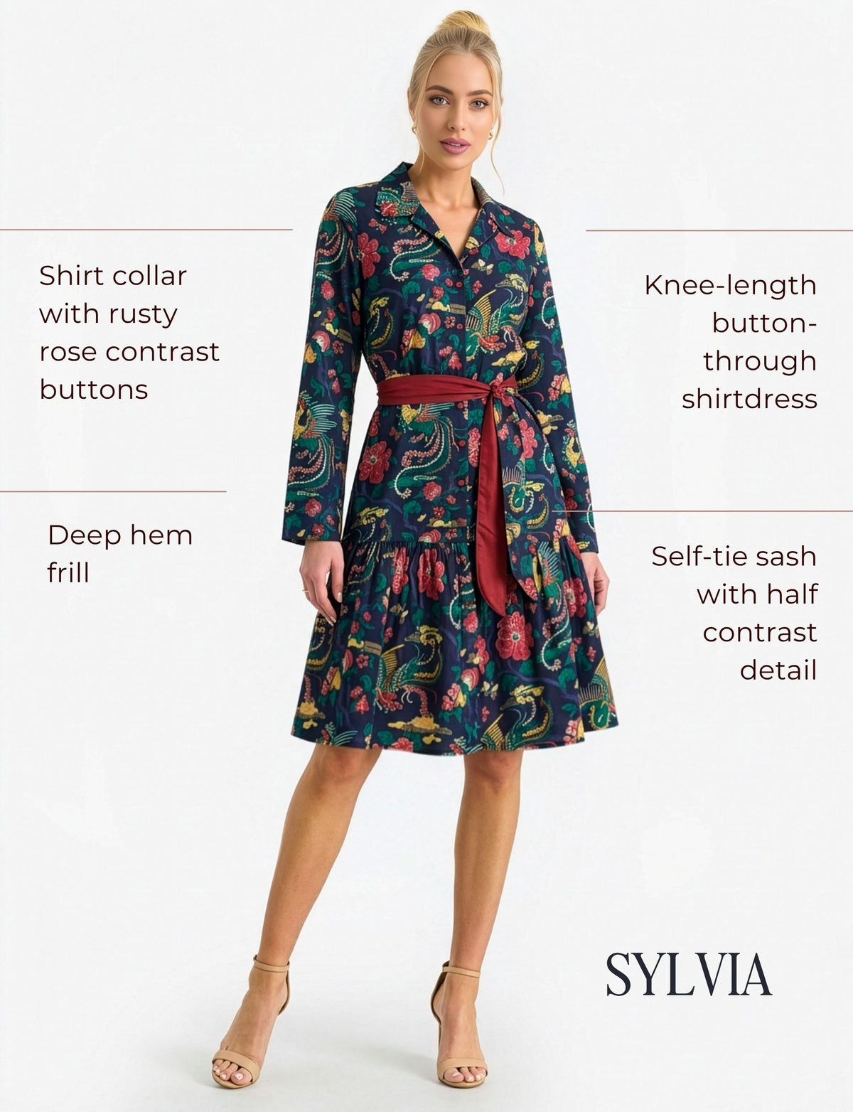 Sylvia 'Phoenix Legend' Knee Length Shirtdress
