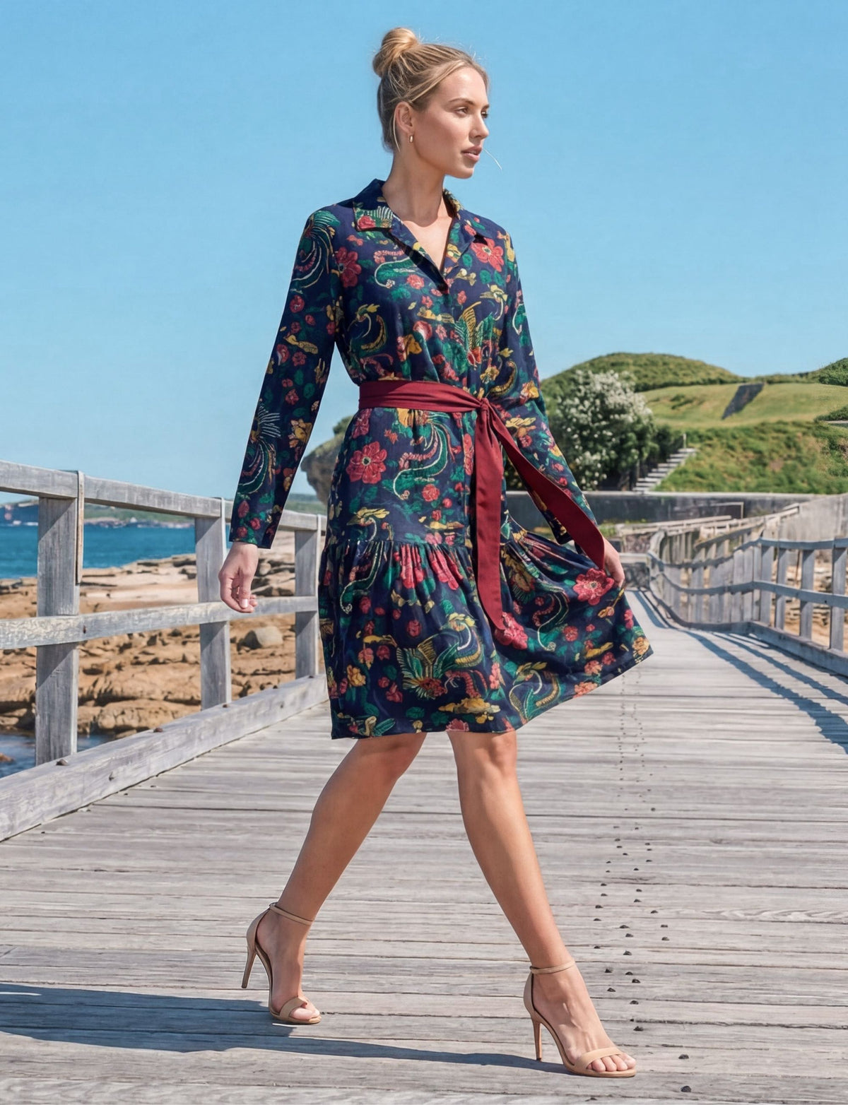 Sylvia 'Phoenix Legend' Knee Length Shirtdress