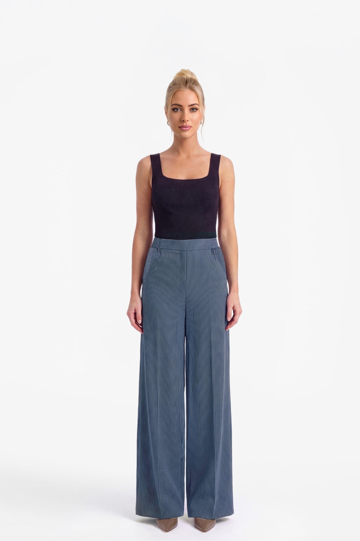 Ciara Straight Leg Cotton Pant - Pinstripe