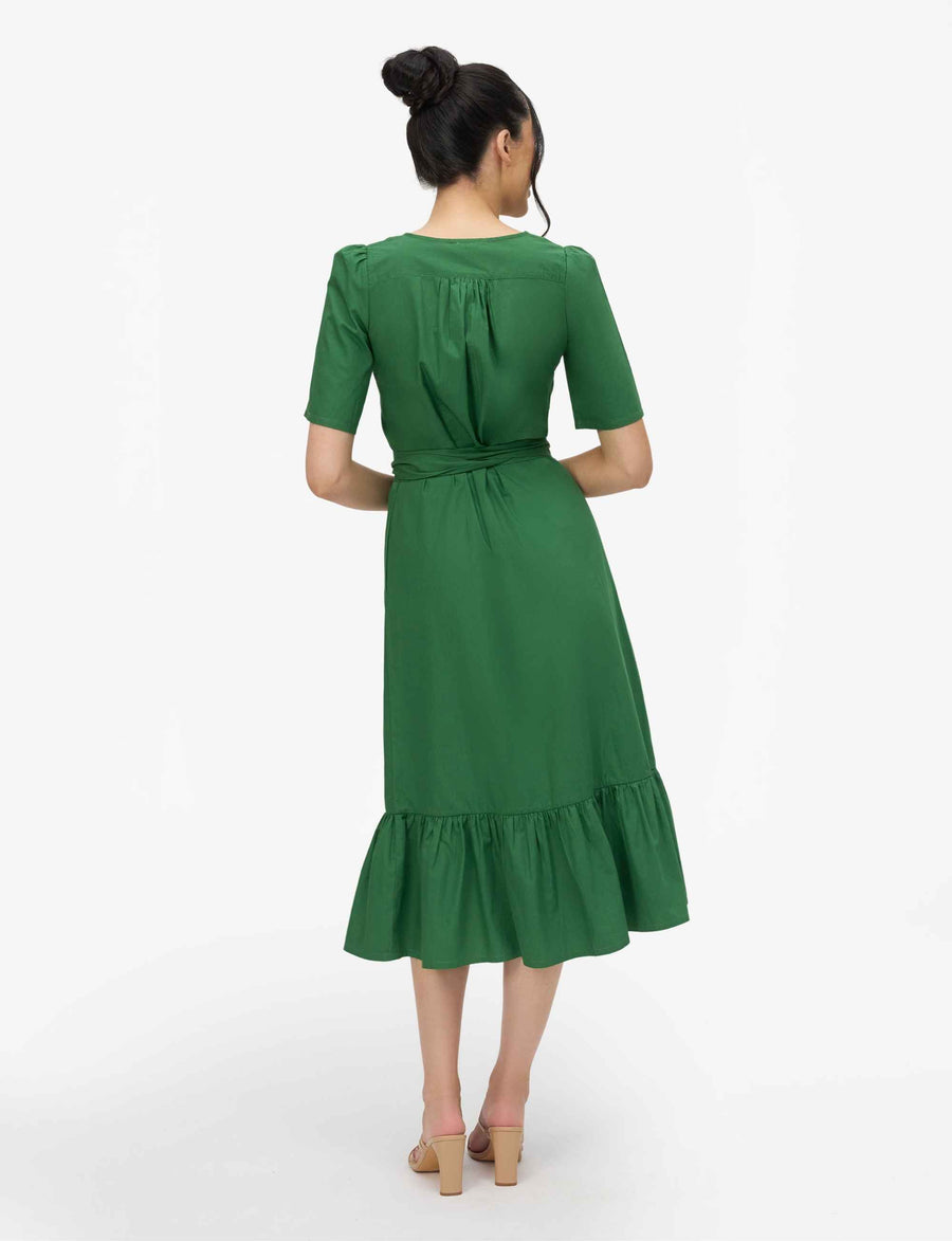 Jane 100% Cotton Midi Shirtdress in Green