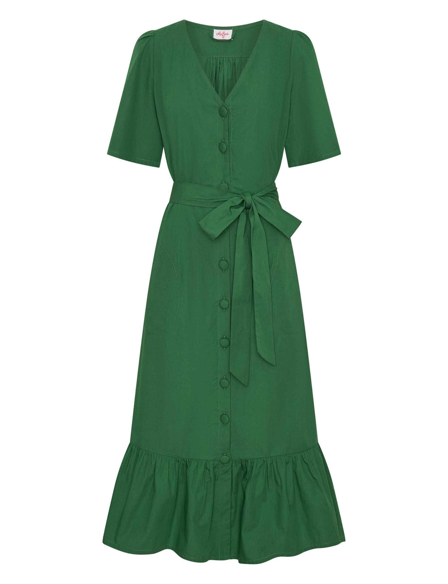 Jane 100% Cotton Midi Shirtdress in Green