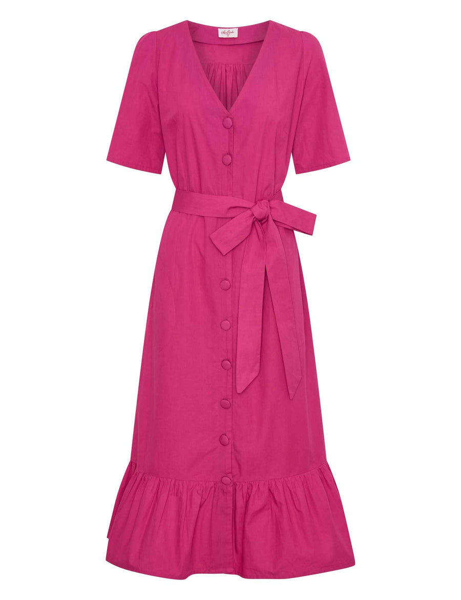Jane 100% Cotton Midi Shirtdress in Pink