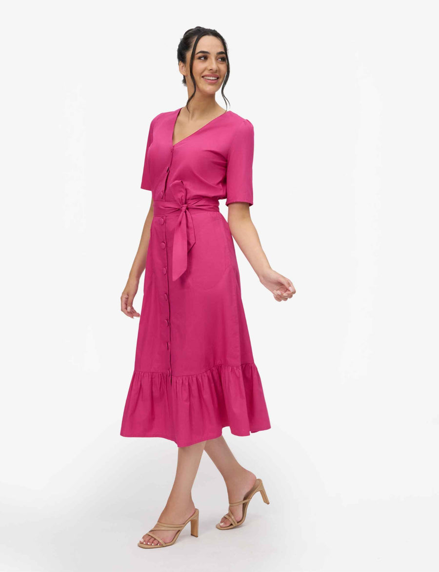 Jane 100% Cotton Midi Shirtdress in Pink