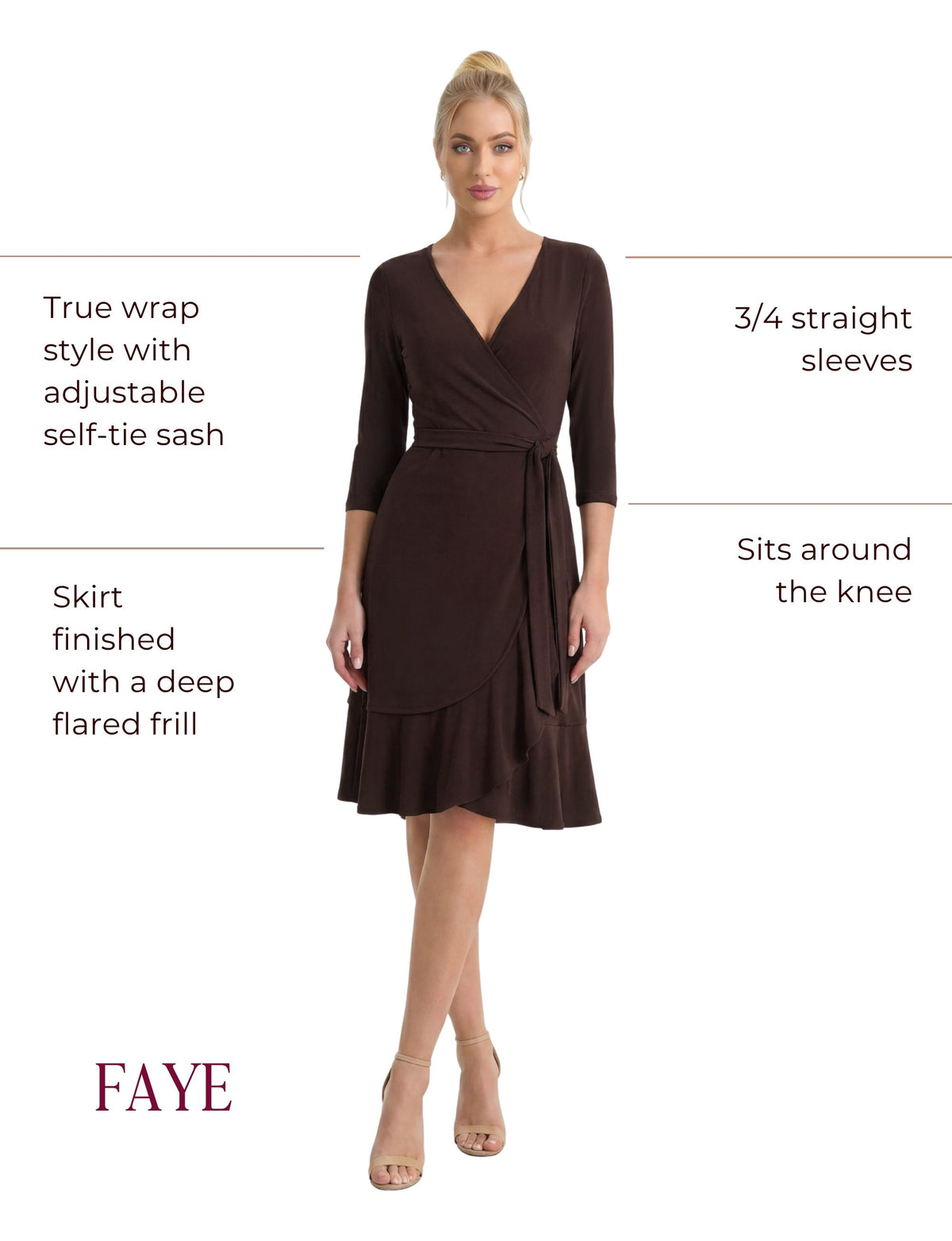 Faye True Wrap Dress - Chocolate Brown