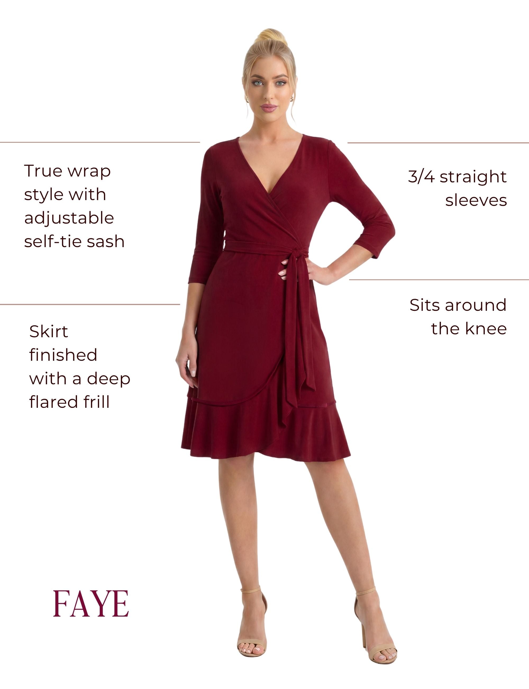 Faye True Wrap Dress - Red