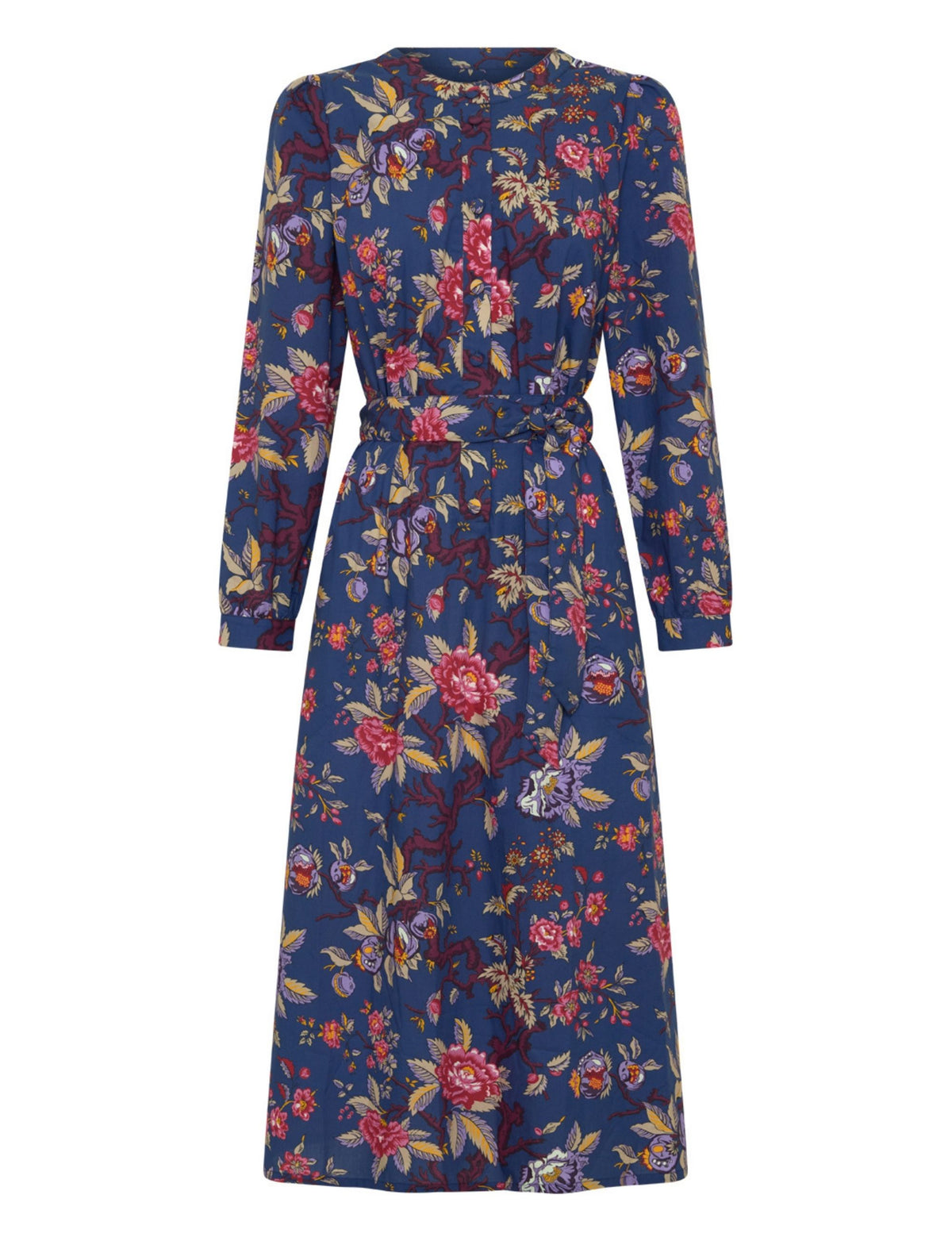 Fleur 'Pomegranate' Round Neck Long Sleeve Midi Dress