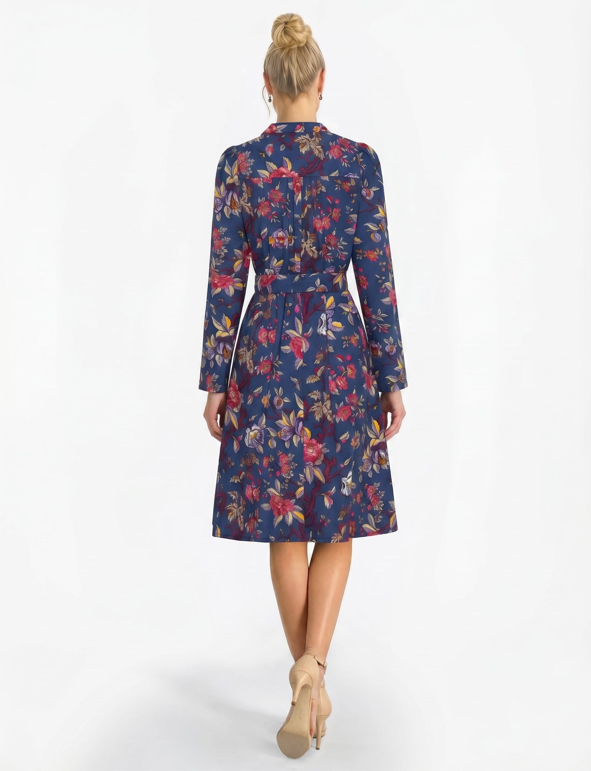 Marceline 'Pomegranate' Mock Neck Long Sleeve Knee-Length Dress