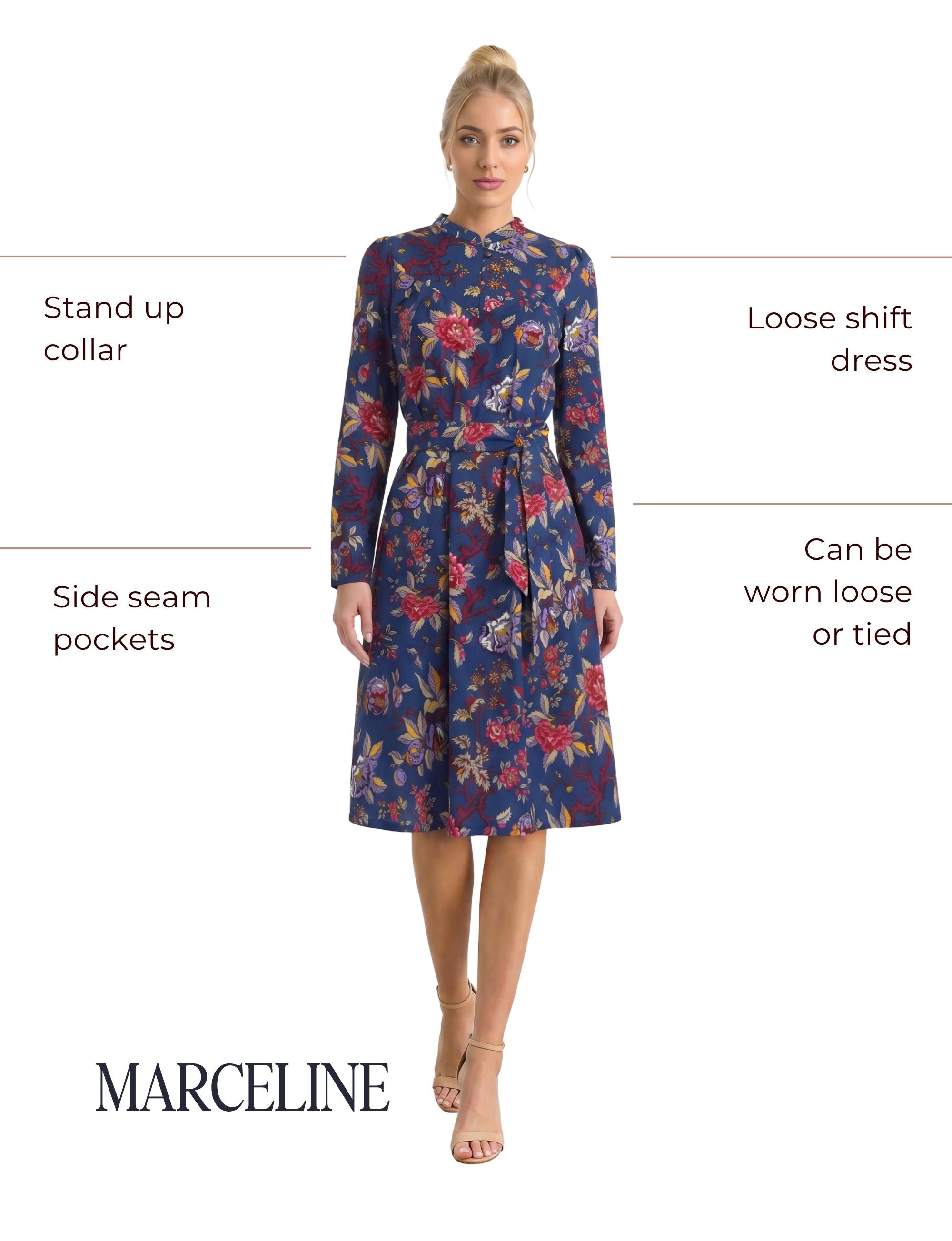 Marceline 'Pomegranate' Mock Neck Long Sleeve Knee-Length Dress