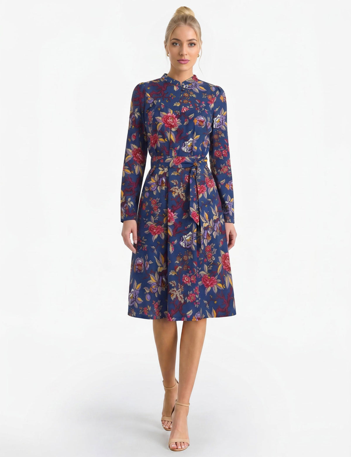 Marceline 'Pomegranate' Mock Neck Long Sleeve Knee-Length Dress