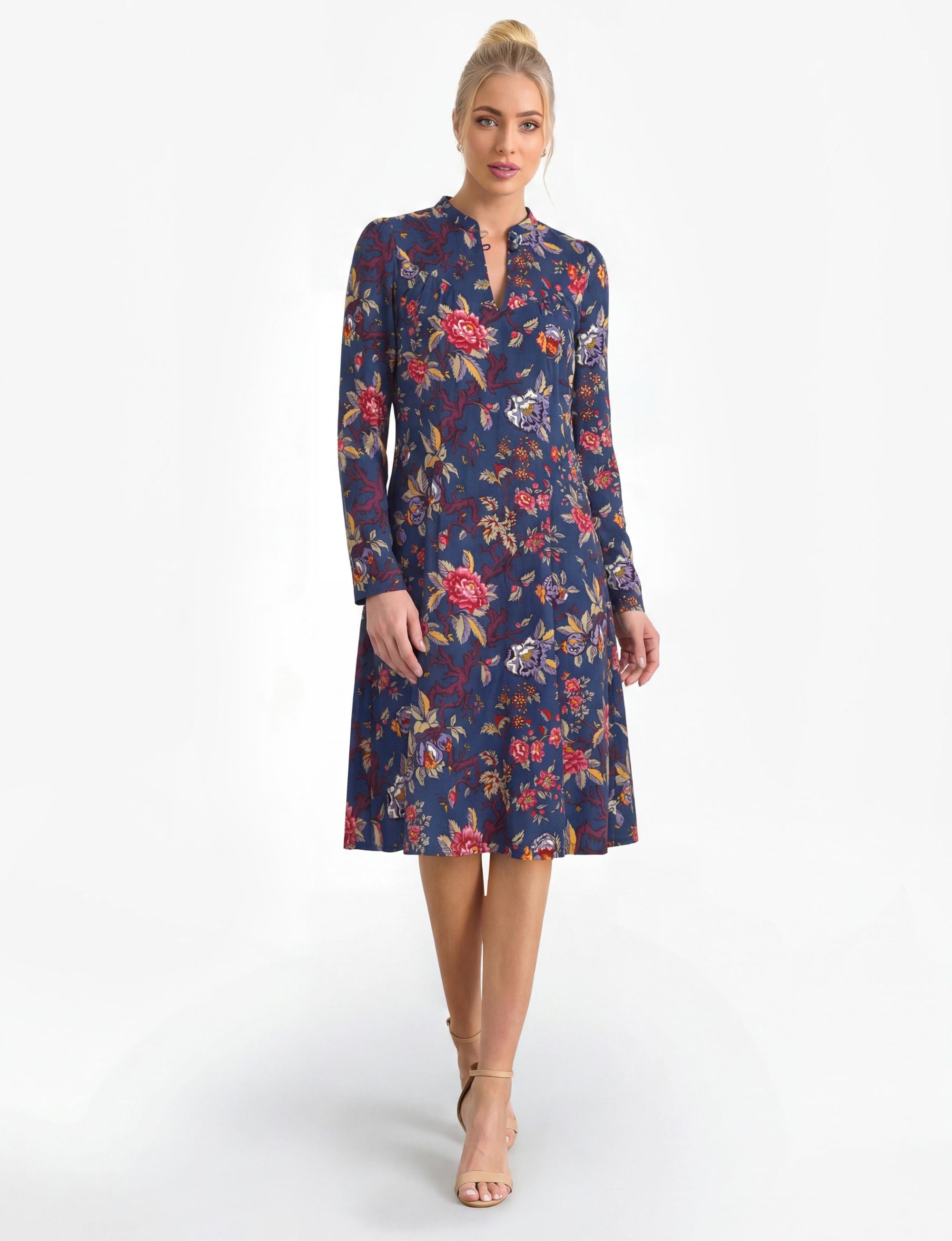 Marceline 'Pomegranate' Mock Neck Long Sleeve Knee-Length Dress