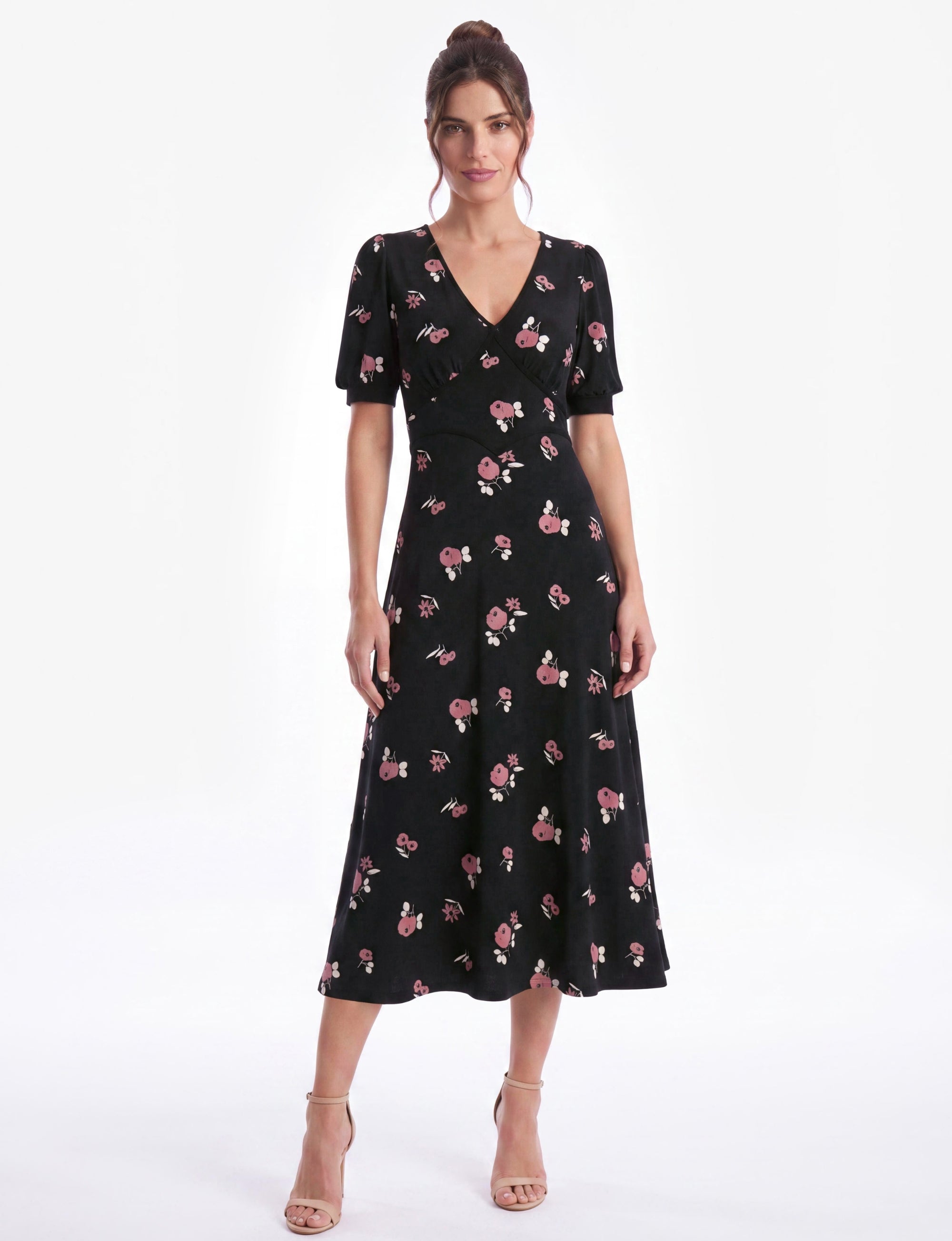 Christie 'Poppies & Friends' Empire Waist V-Neck Jersey Midi Dress
