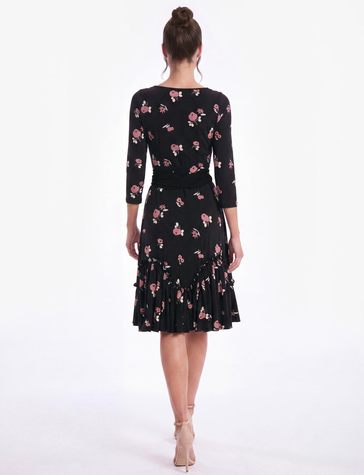Lillika 'Poppies & Friends' 3/4 Sleeve Ruffle Jersey Midi Dress
