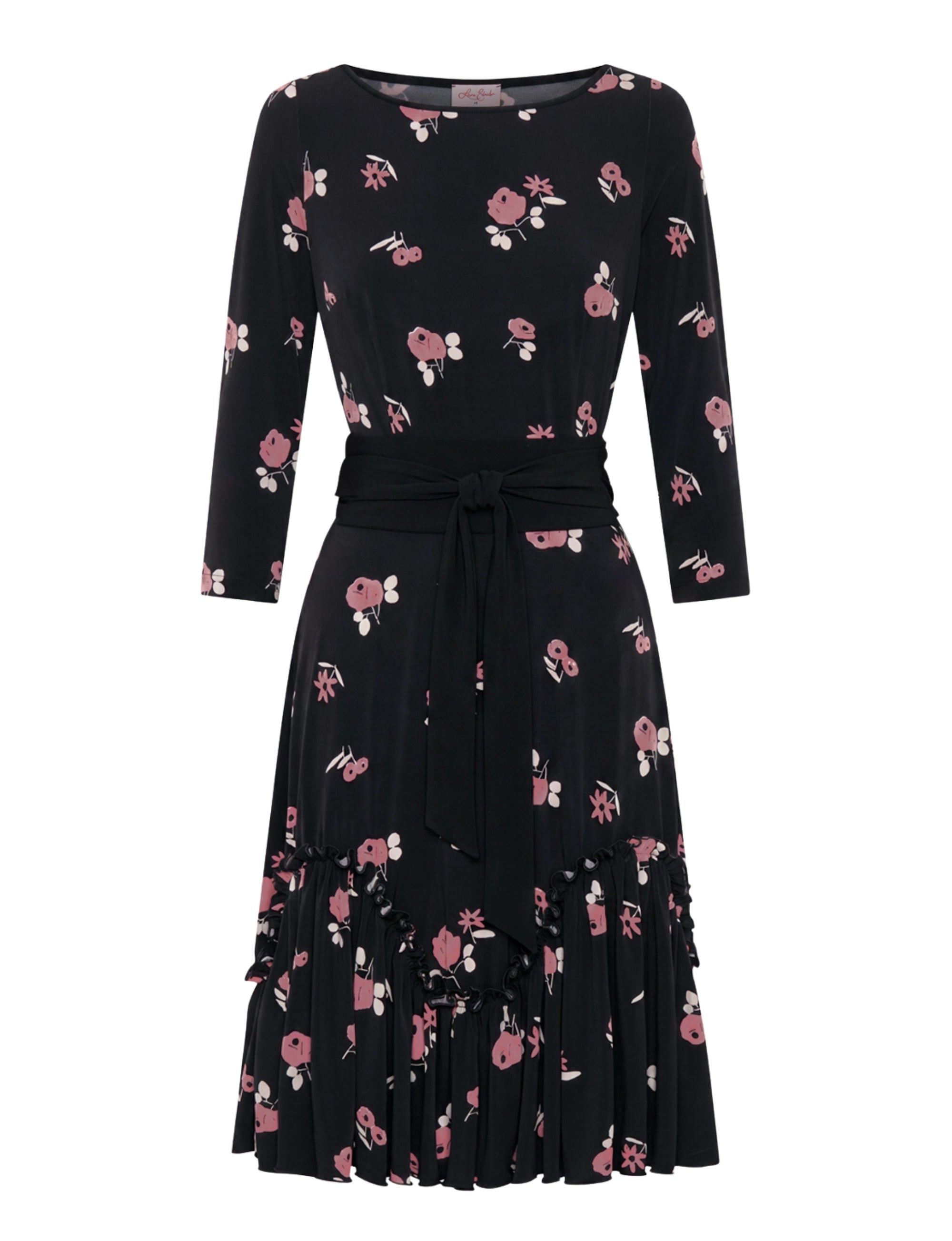 Lillika 'Poppies & Friends' 3/4 Sleeve Ruffle Jersey Midi Dress